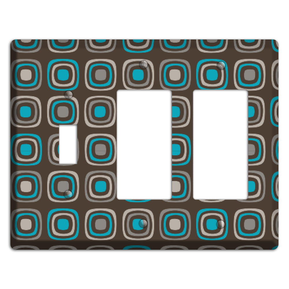 Multi Brown and Turquoise Retro Squares Toggle / 2 Rocker Wallplate