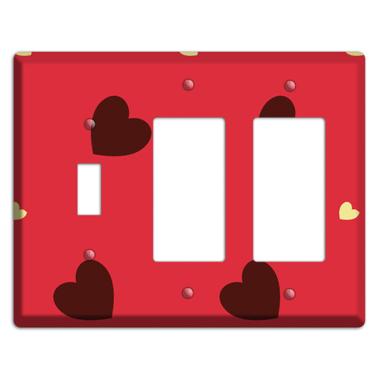 Red with Hearts Toggle / 2 Rocker Wallplate