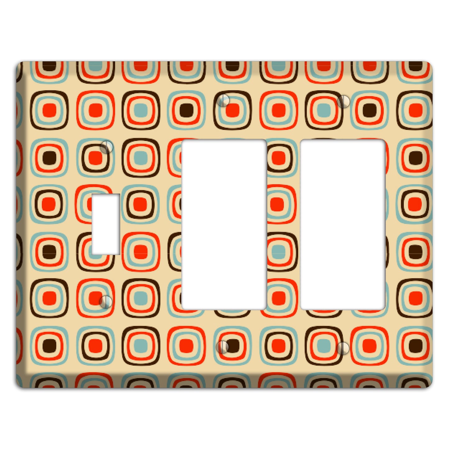 Multi Coral Dusty Blue and Brown Retro Squares Toggle / 2 Rocker Wallplate