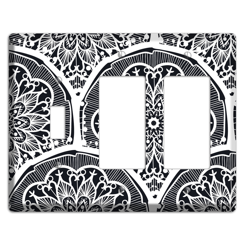 Mandala Black and White Style O Cover Plates Toggle / 2 Rocker Wallplate