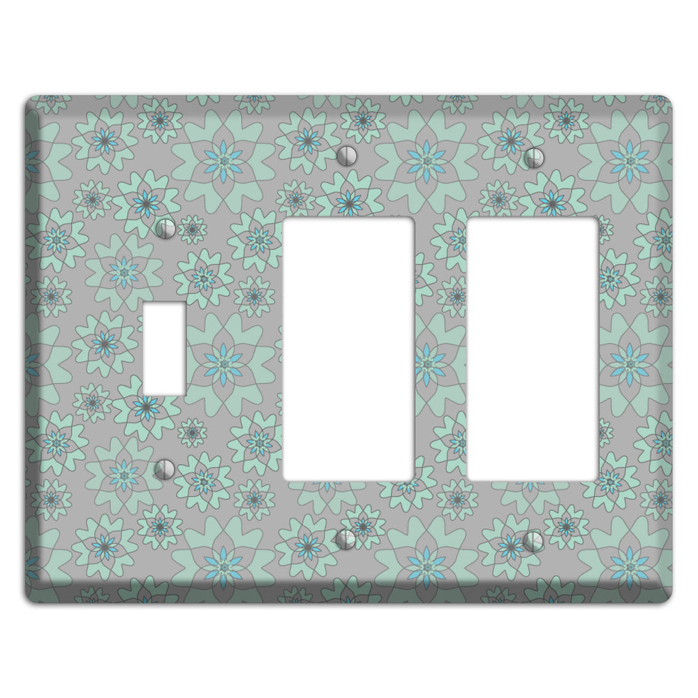 Grey with Aqua Retro Suzani Toggle / 2 Rocker Wallplate