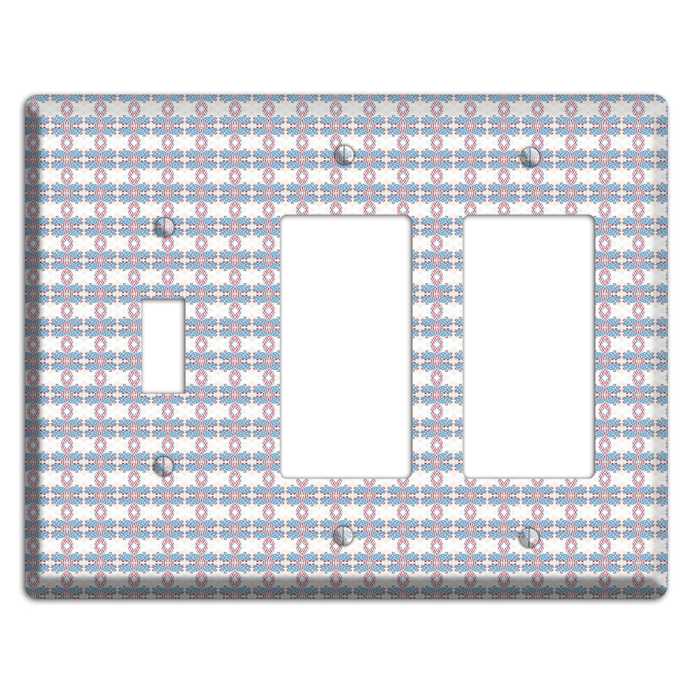 White with Faded Blue and Red Tapestry Toggle / 2 Rocker Wallplate