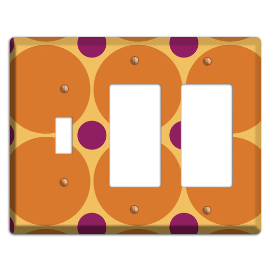 Orange with Umber and Plum Multi Tiled Large Dots Toggle / 2 Rocker Wallplate