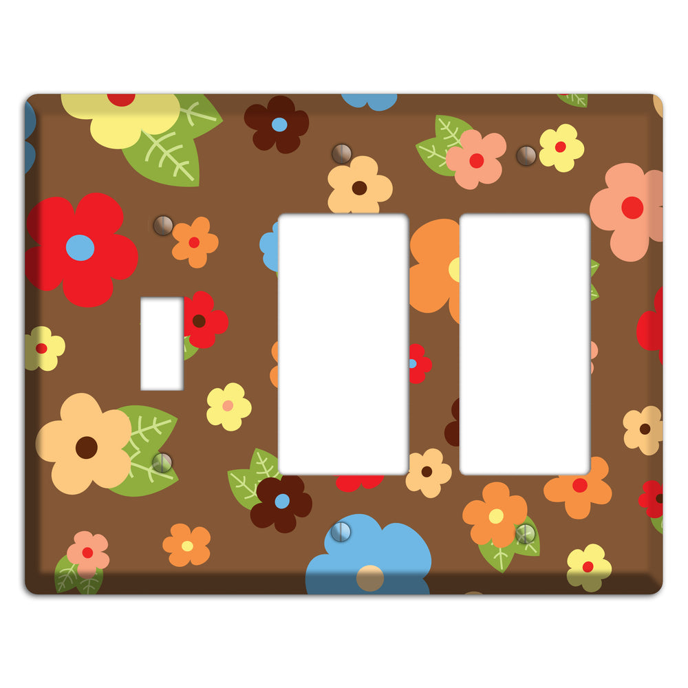 Brown Delicate Flowers Toggle / 2 Rocker Wallplate