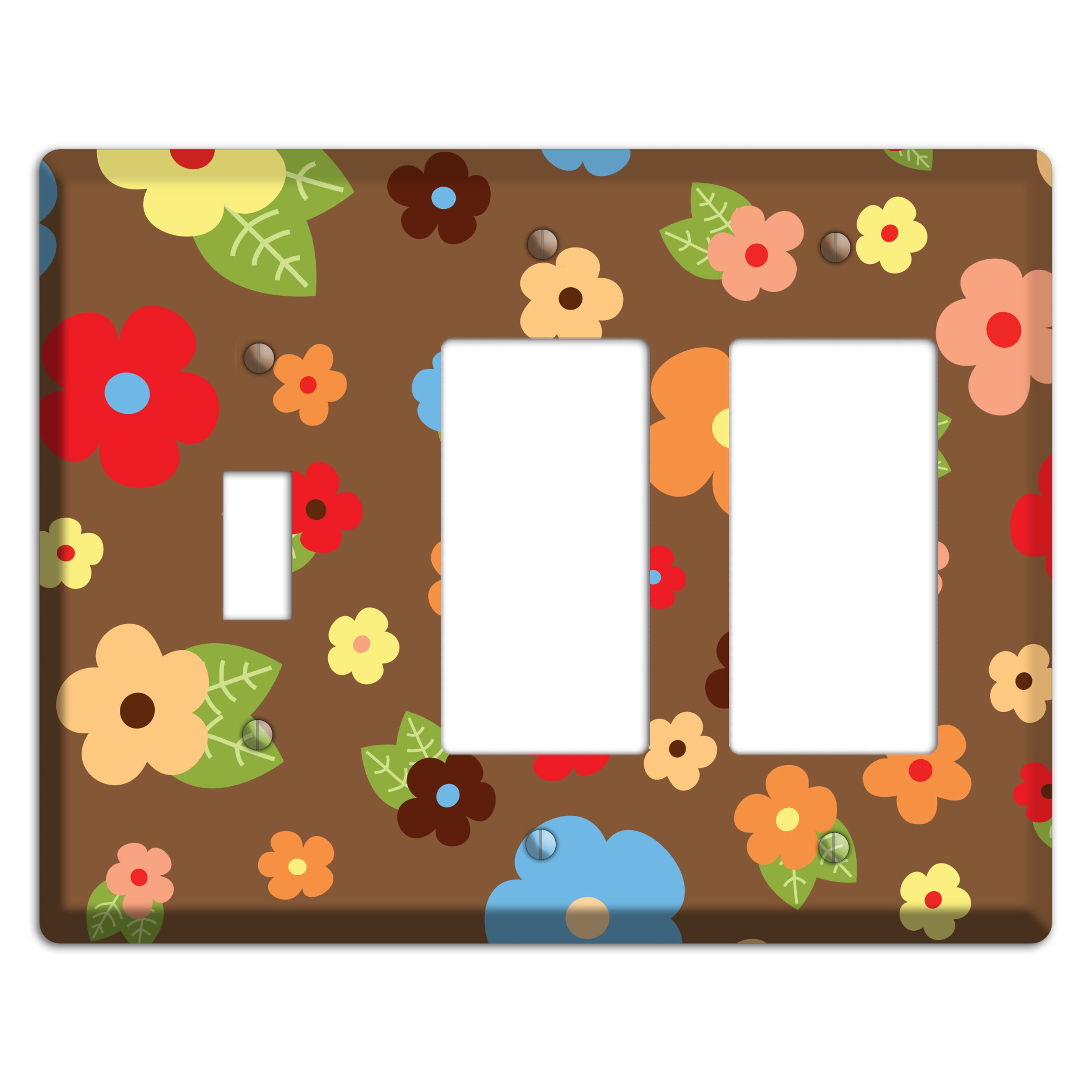 Brown Delicate Flowers Toggle / 2 Rocker Wallplate