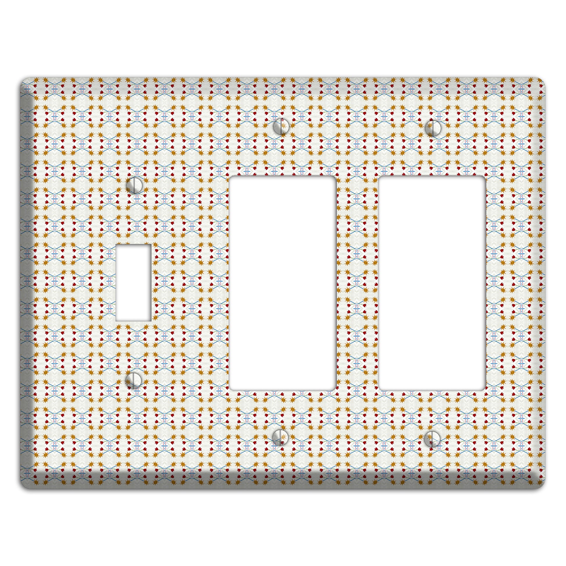 Off White Red Blue Retro Arabesque Toggle / 2 Rocker Wallplate