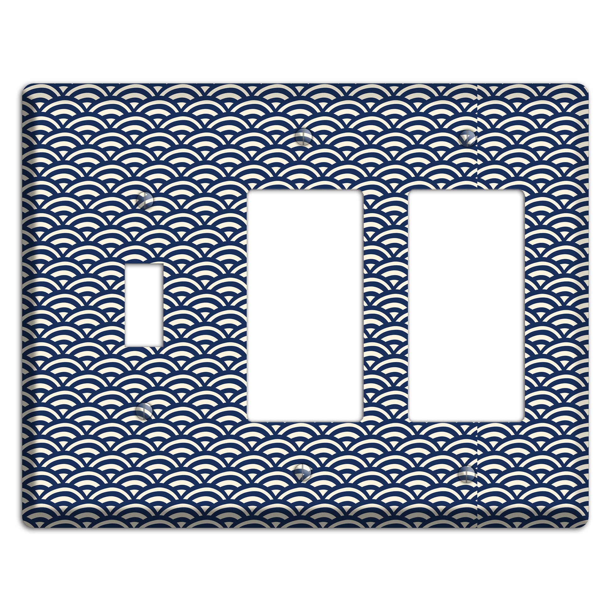 Navy Scallop Print Toggle / 2 Rocker Wallplate