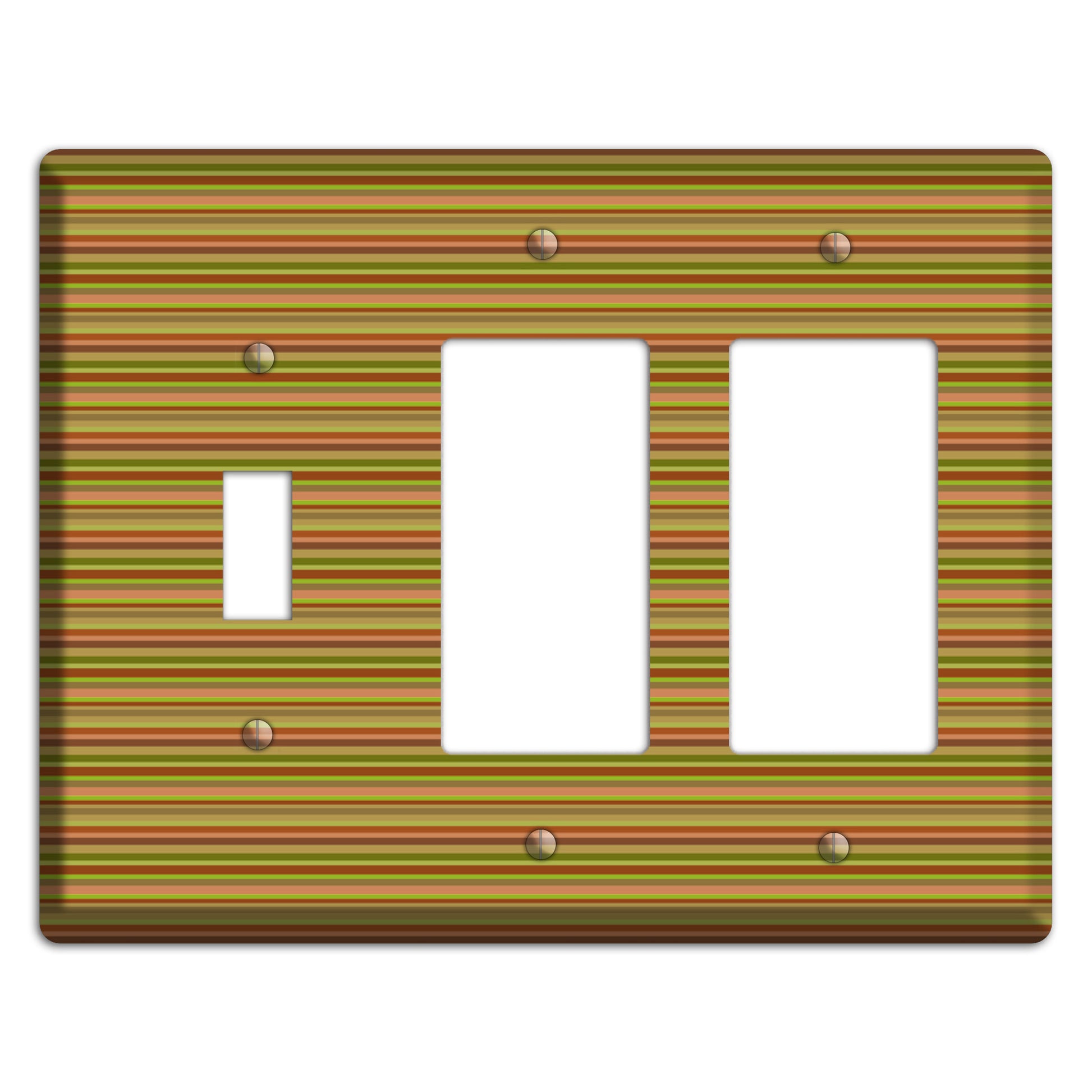 Multi Olive Burgundy Horizontal Stripes Toggle / 2 Rocker Wallplate