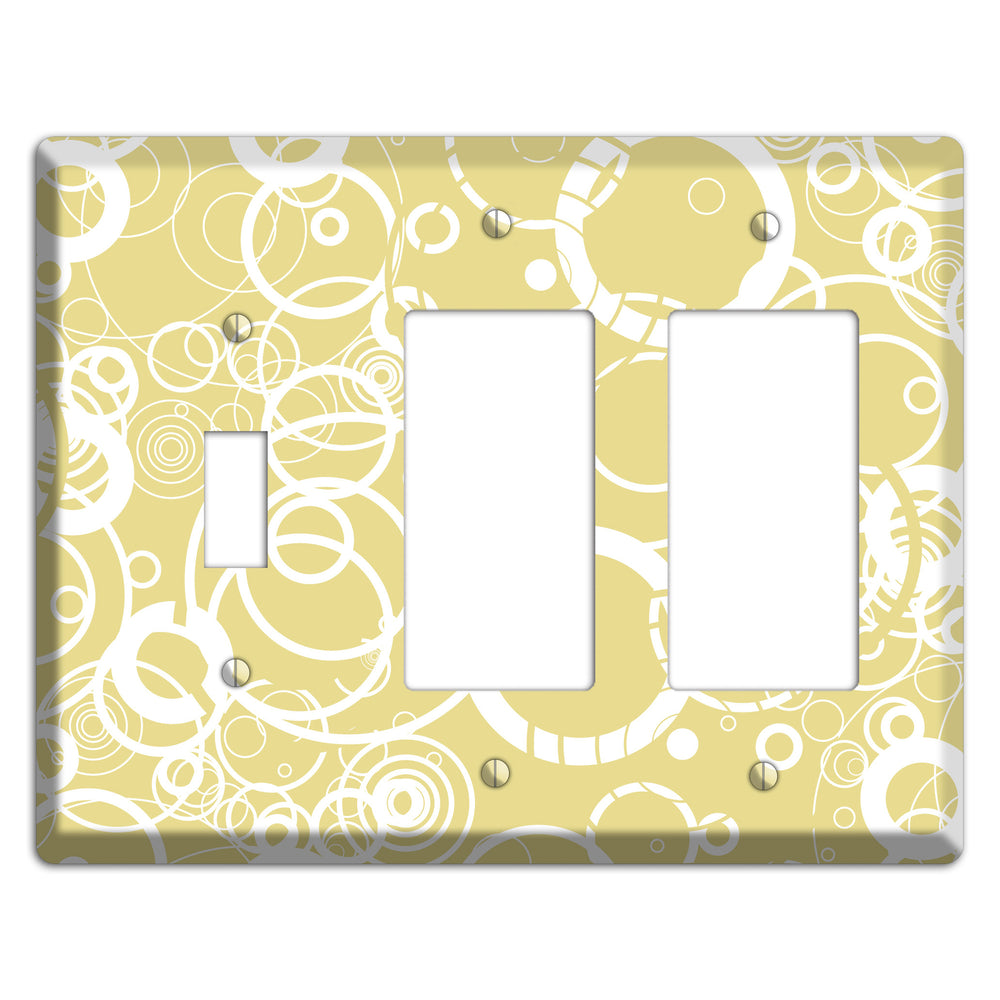 Beige with White Rings Toggle / 2 Rocker Wallplate