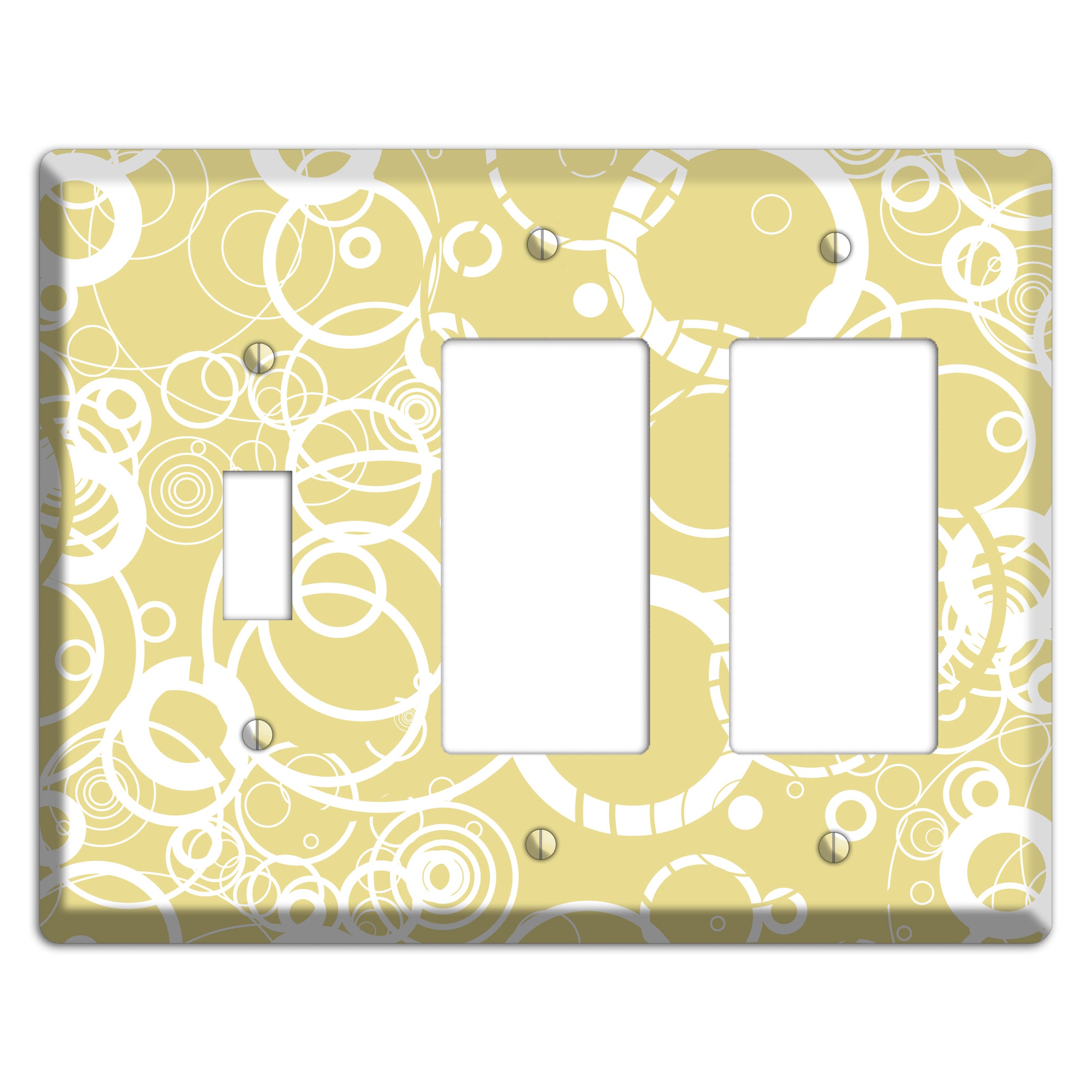 Beige with White Rings Toggle / 2 Rocker Wallplate