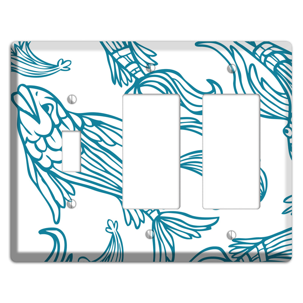 Teal and White Koi Toggle / 2 Rocker Wallplate