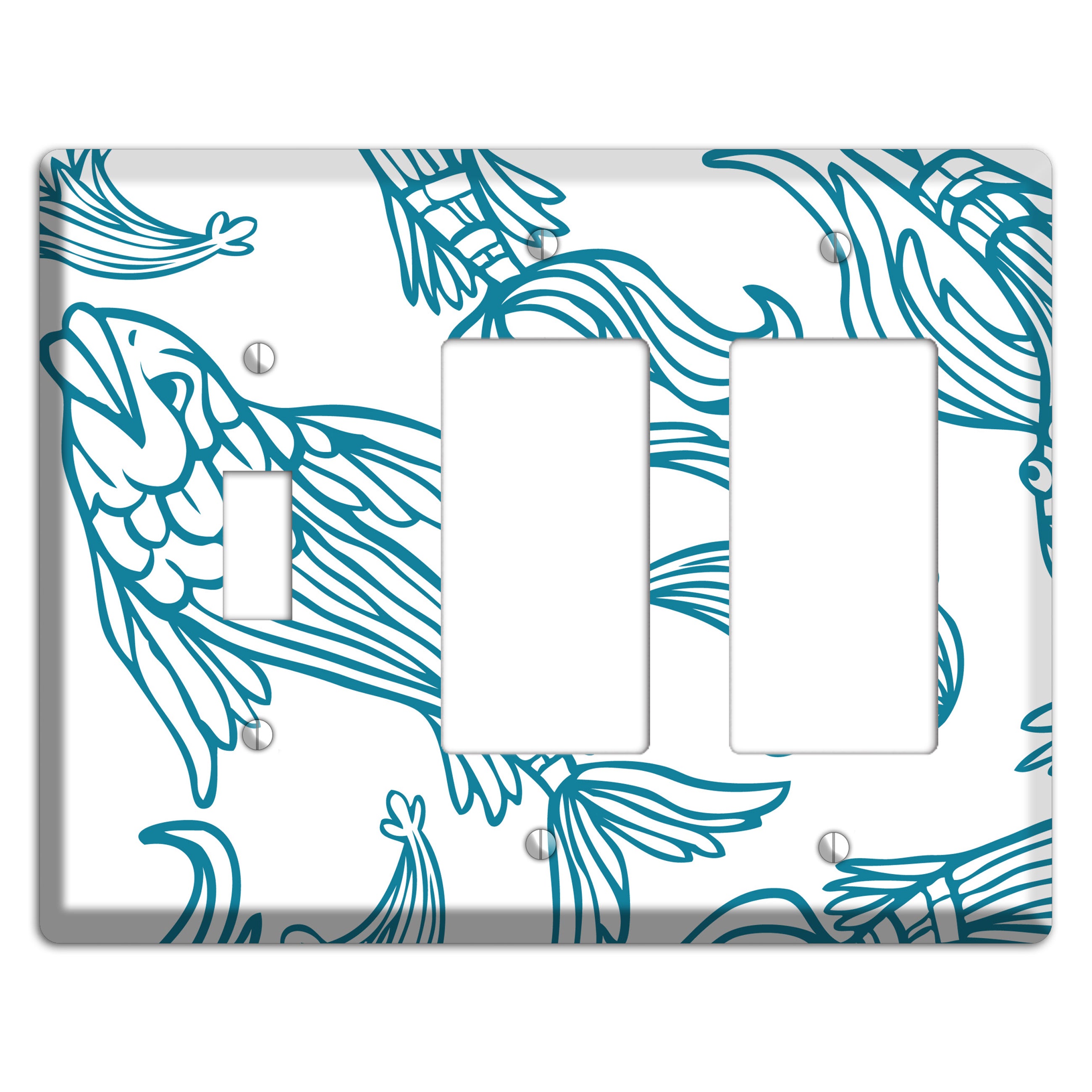 Teal and White Koi Toggle / 2 Rocker Wallplate