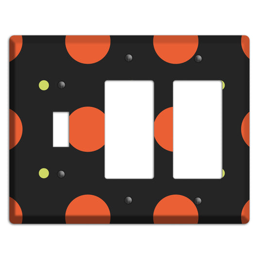 Black wih Orange and Lime Multi Tiled Medium Dots Toggle / 2 Rocker Wallplate