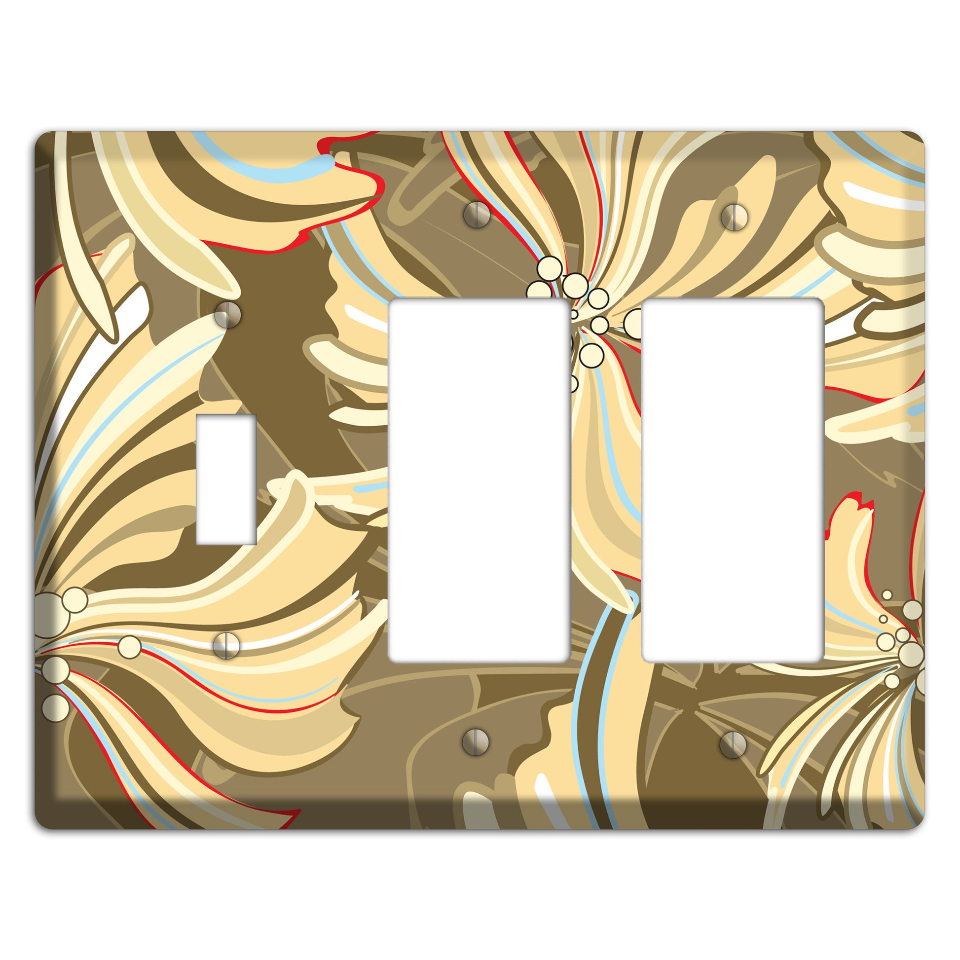 Brown Deco Blossoms Toggle / 2 Rocker Wallplate