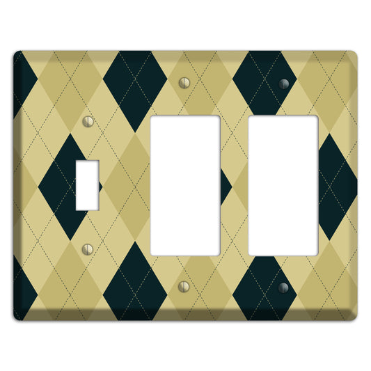 Beige and Yellow Argyle Toggle / 2 Rocker Wallplate