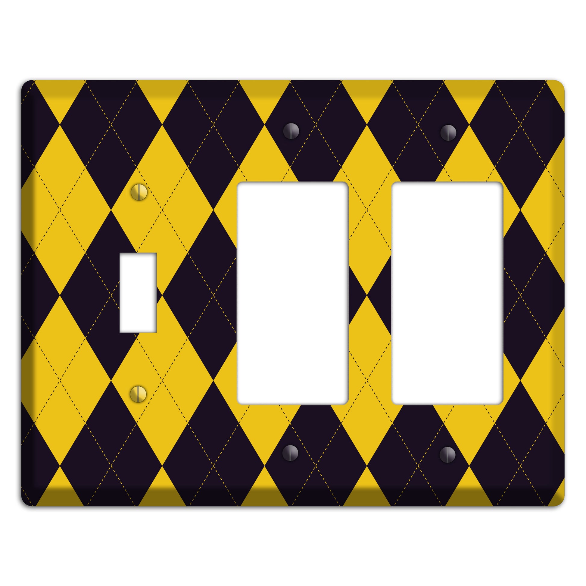 Yellow and Dark Purple Argyle Toggle / 2 Rocker Wallplate