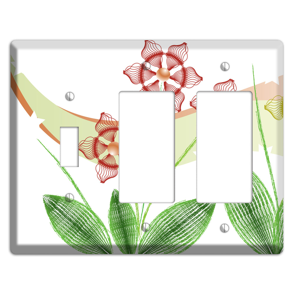 Green Abstract Flowers Toggle / 2 Rocker Wallplate