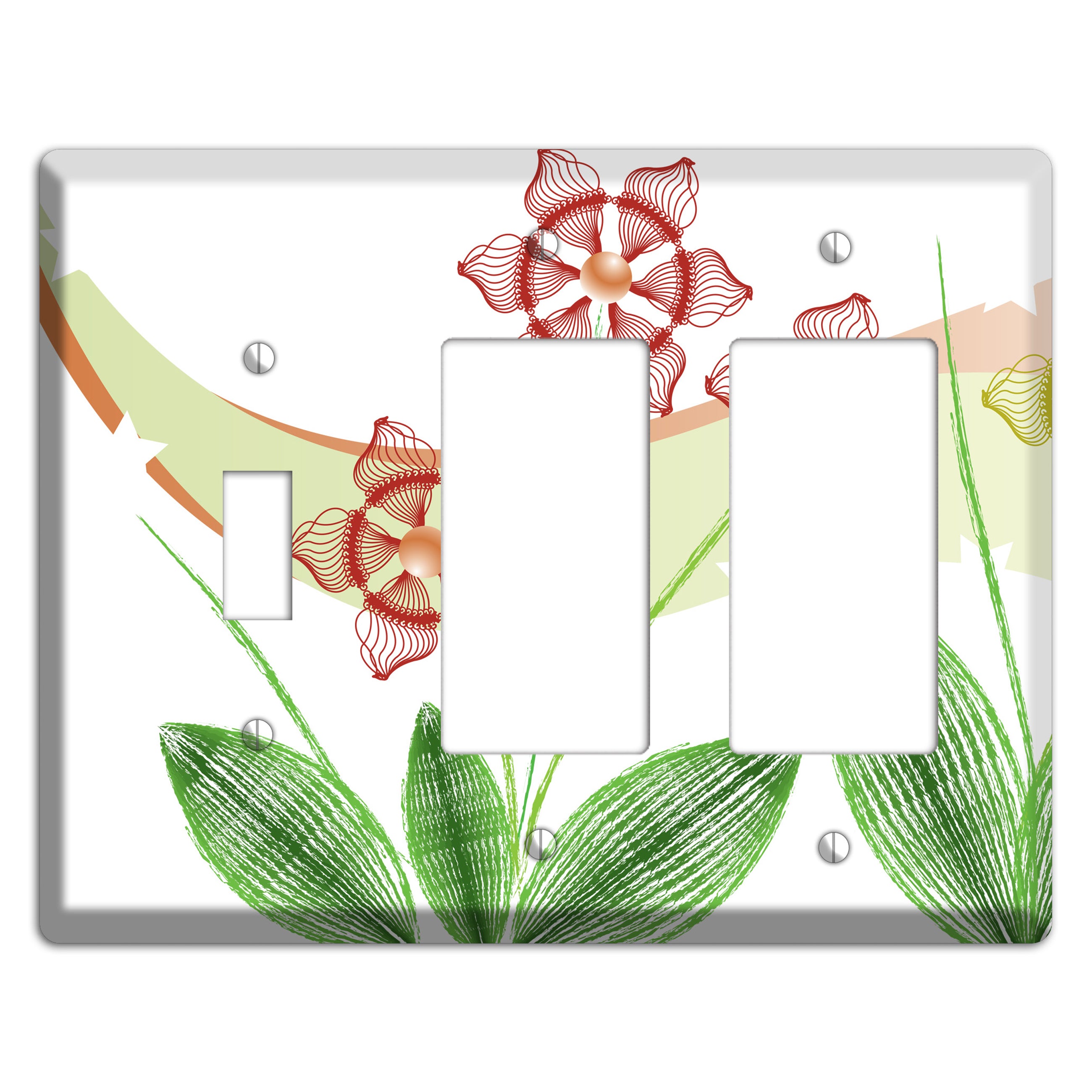 Green Abstract Flowers Toggle / 2 Rocker Wallplate