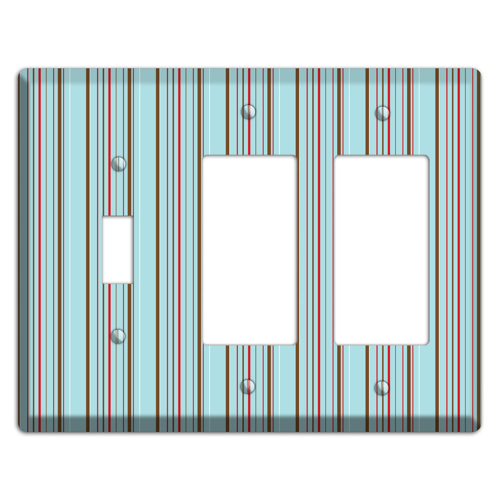 Dusty Blue with Red and Brown Vertical Stripes Toggle / 2 Rocker Wallplate
