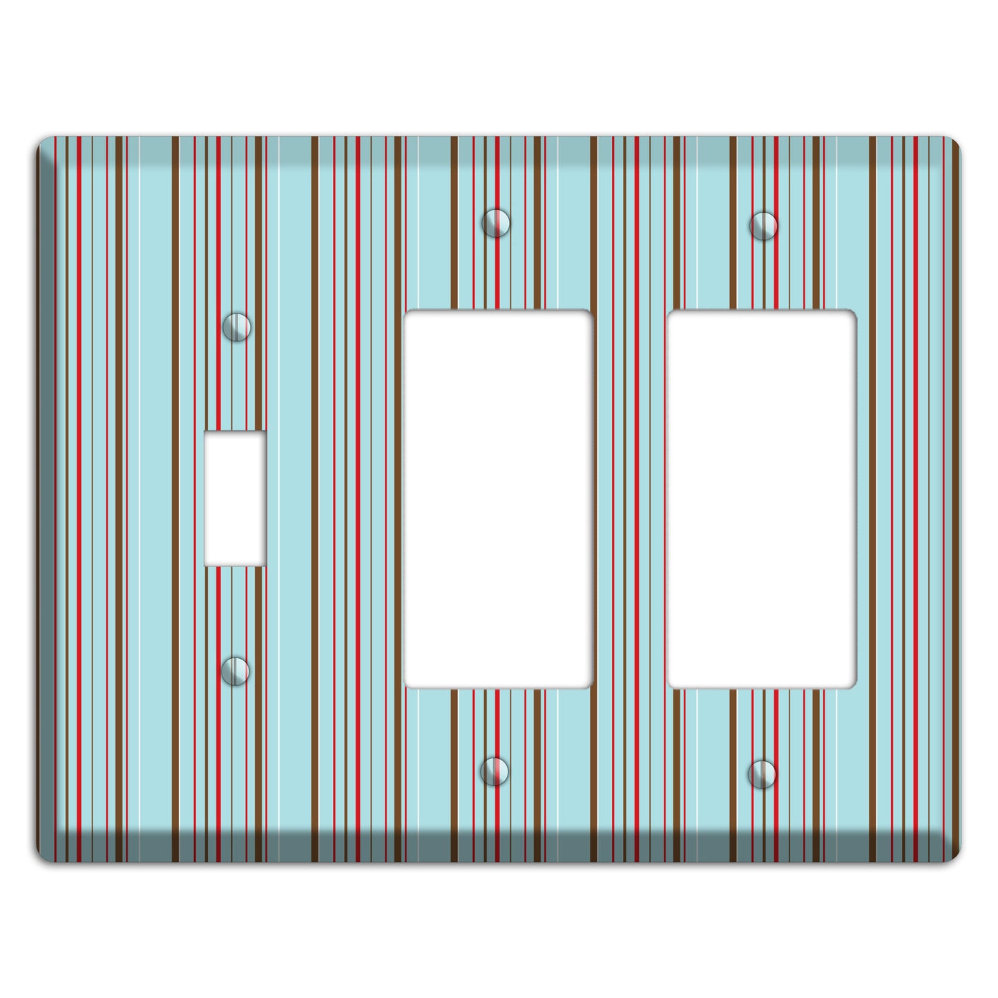 Dusty Blue with Red and Brown Vertical Stripes Toggle / 2 Rocker Wallplate