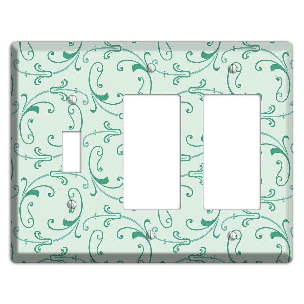Aqua Victorian Sprig Toggle / 2 Rocker Wallplate