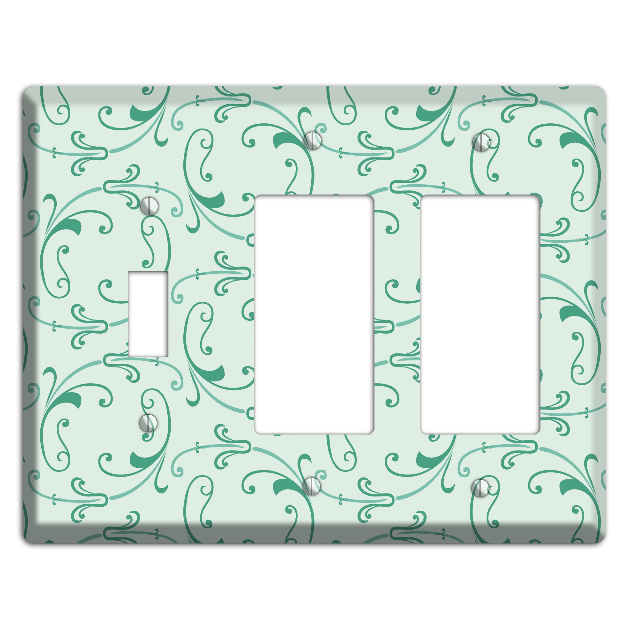 Aqua Victorian Sprig Toggle / 2 Rocker Wallplate