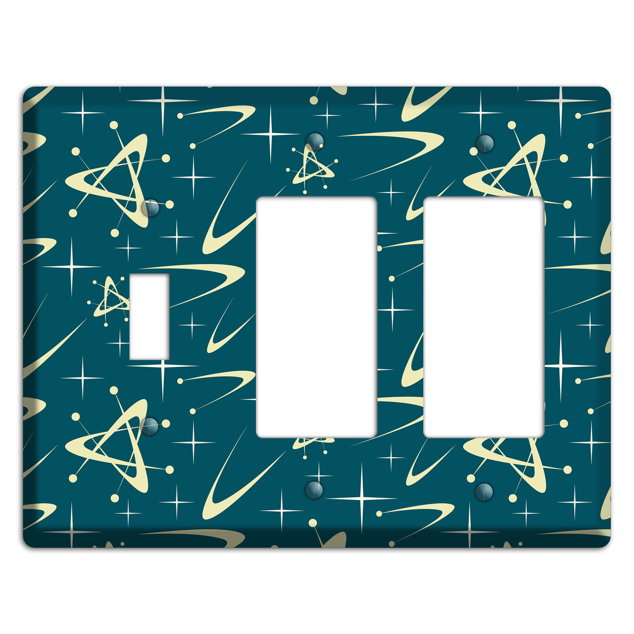 Teal and Yellow Atomic Toggle / 2 Rocker Wallplate