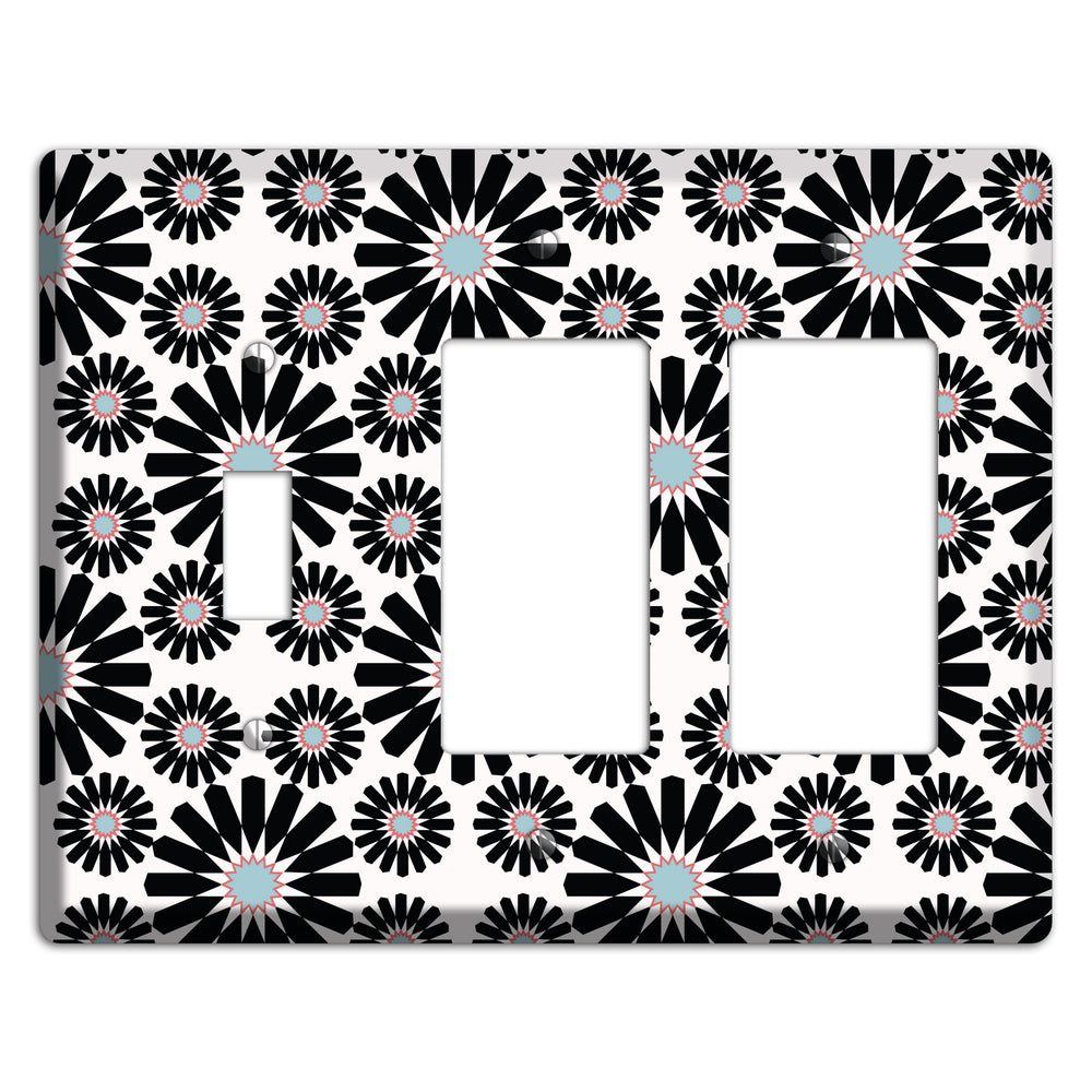 Dusty Blue Maroon Scandinavian Floral Toggle / 2 Rocker Wallplate
