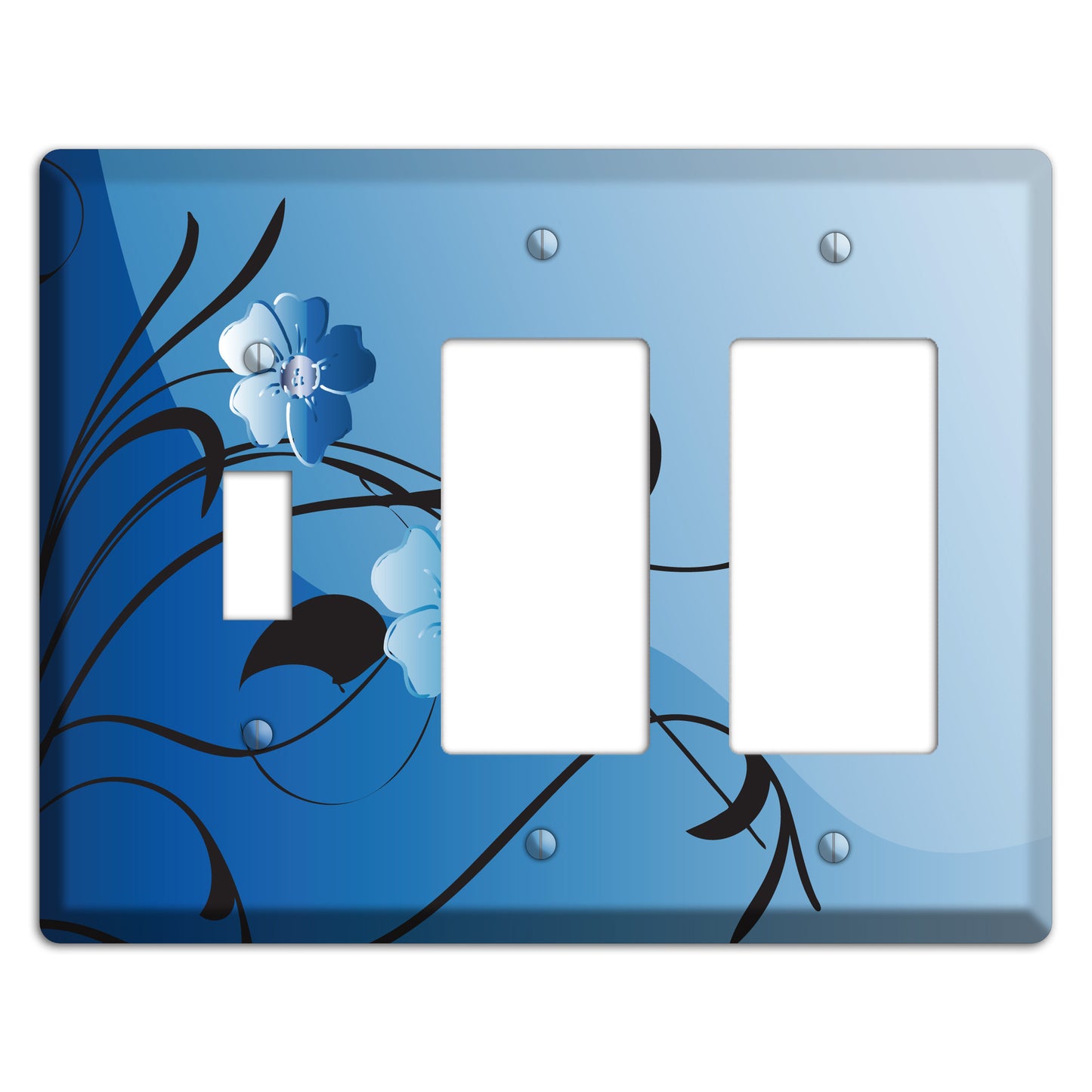Blue Floral Sprig Toggle / 2 Rocker Wallplate