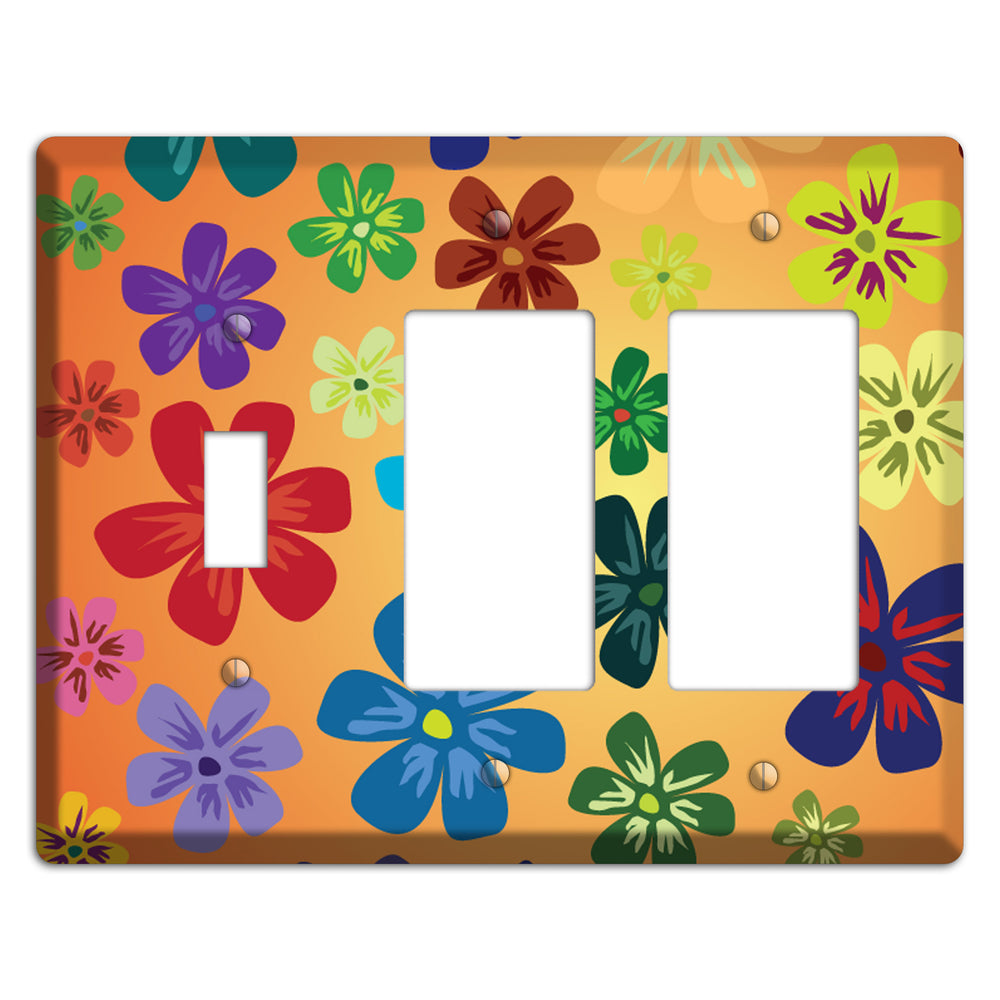 Brown Flowers Toggle / 2 Rocker Wallplate