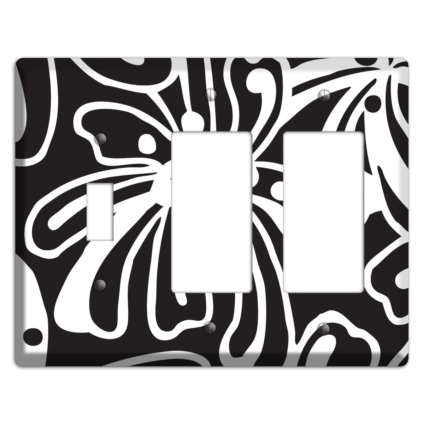 Black with White Flower Toggle / 2 Rocker Wallplate