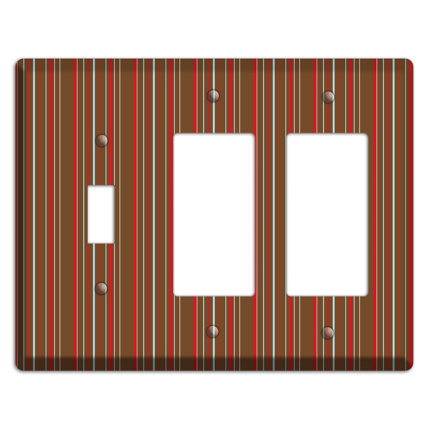 Brown Red and Dusty Blue Vertical Stripes Toggle / 2 Rocker Wallplate