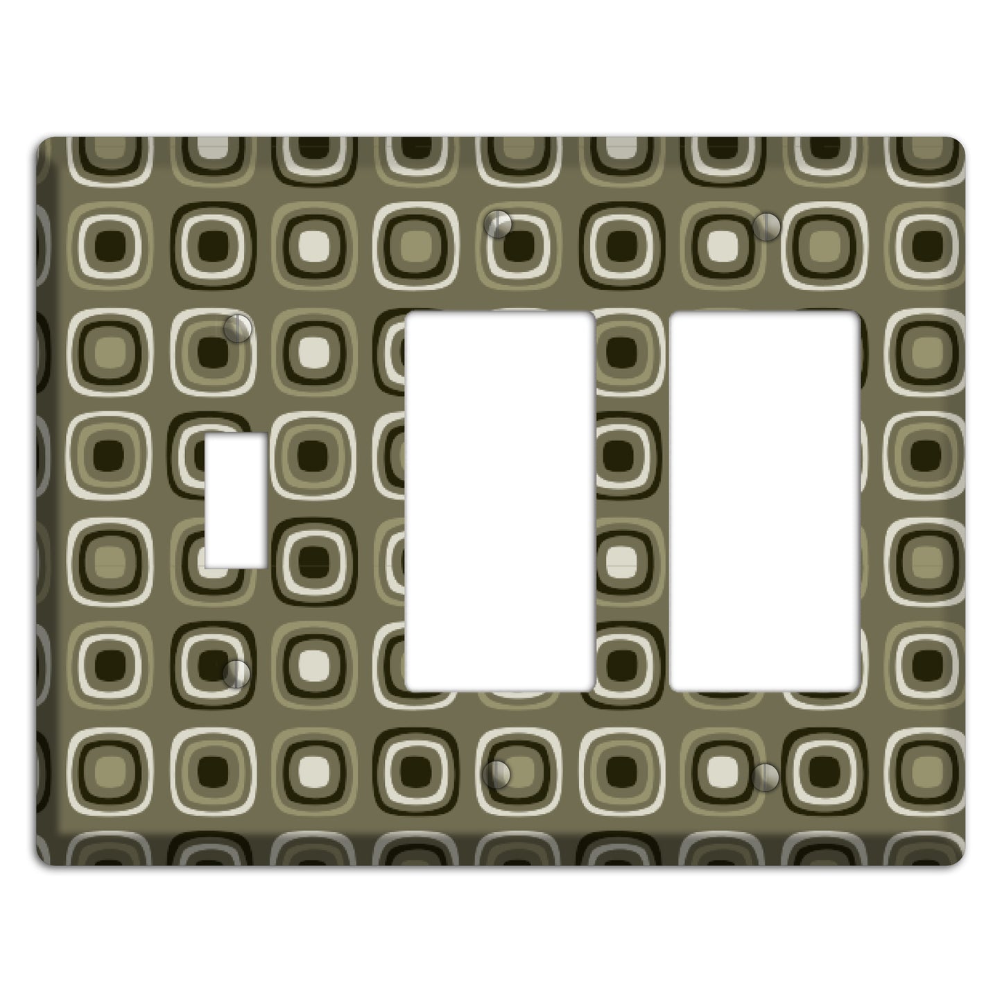Multi Olive and Brown Retro Squares Toggle / 2 Rocker Wallplate