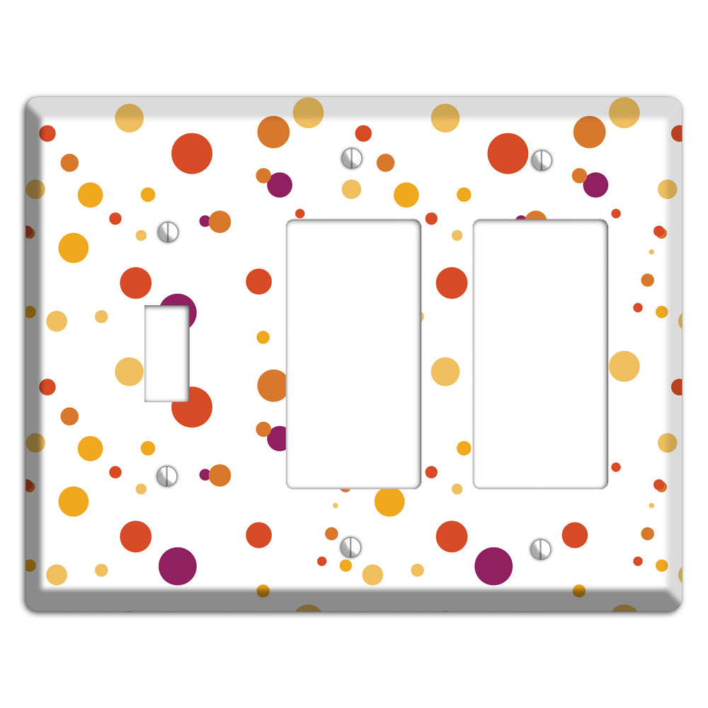 White with Multi Red and Umber Small Dots Toggle / 2 Rocker Wallplate