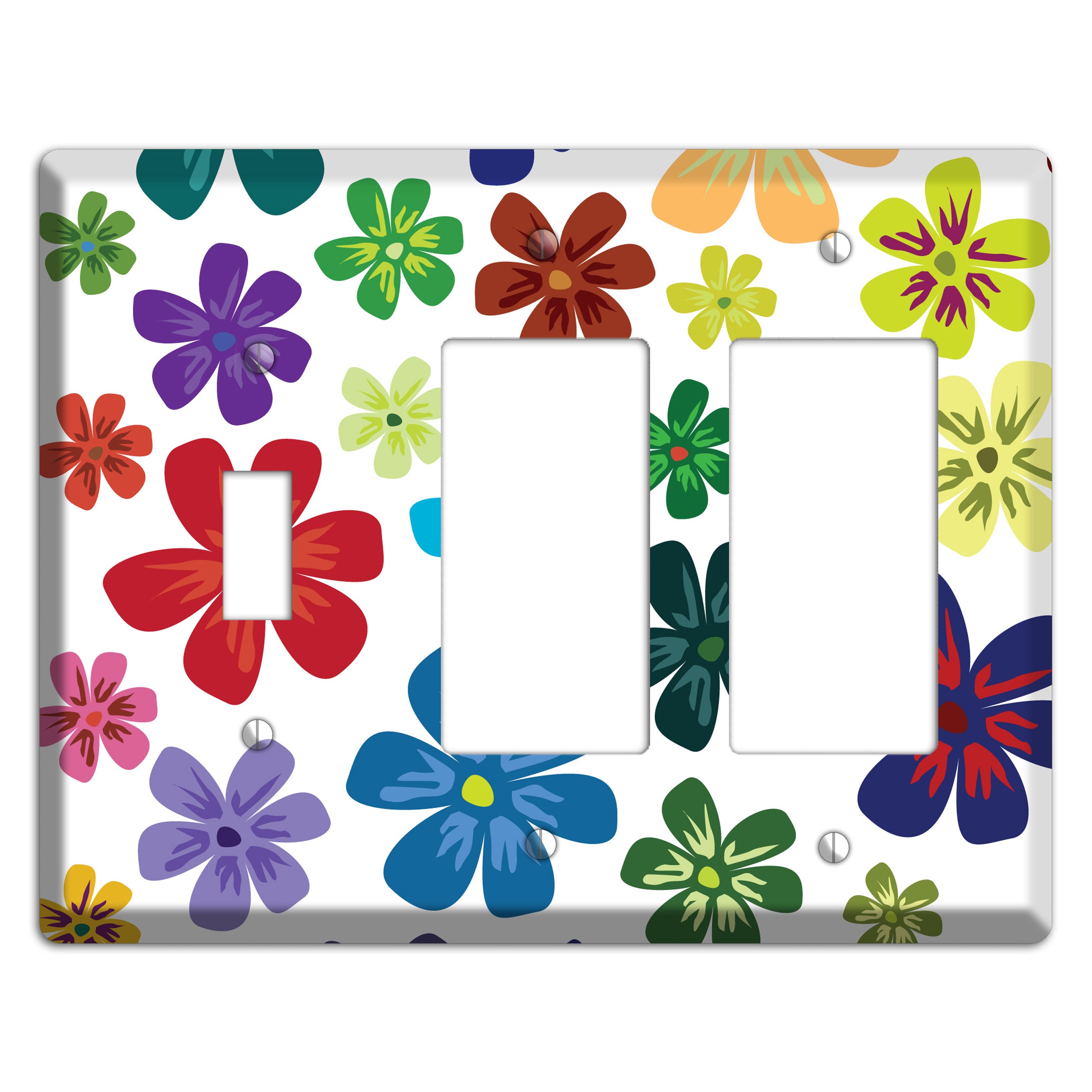 White Flowers Toggle / 2 Rocker Wallplate