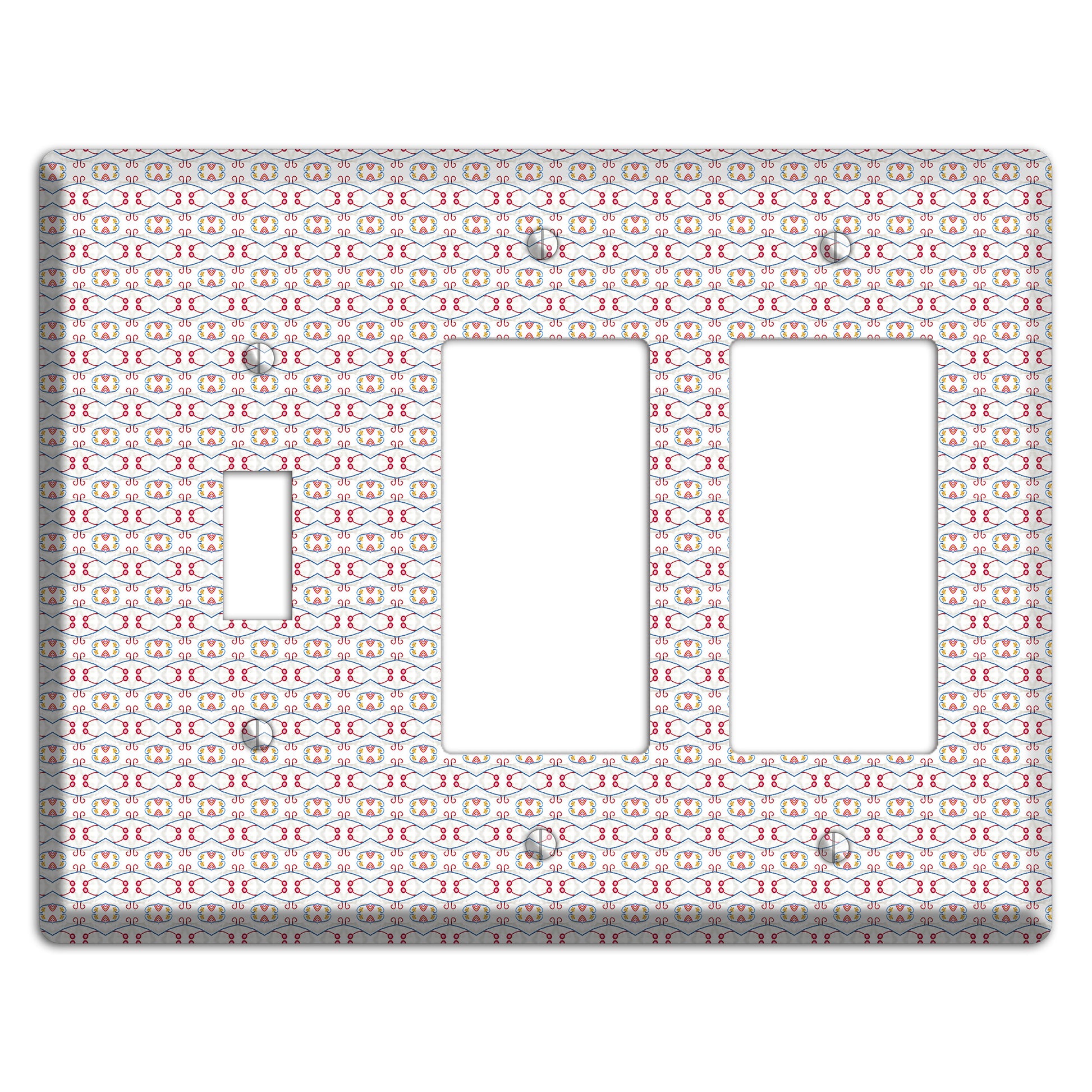 White with Red Tapestry Contour Toggle / 2 Rocker Wallplate