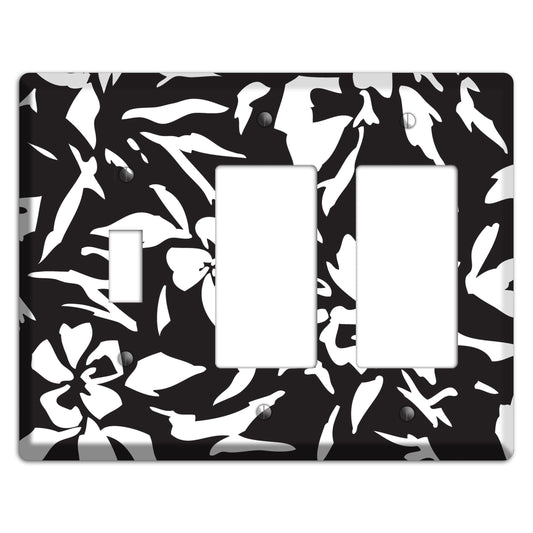 Black with White Woodcut Floral Toggle / 2 Rocker Wallplate