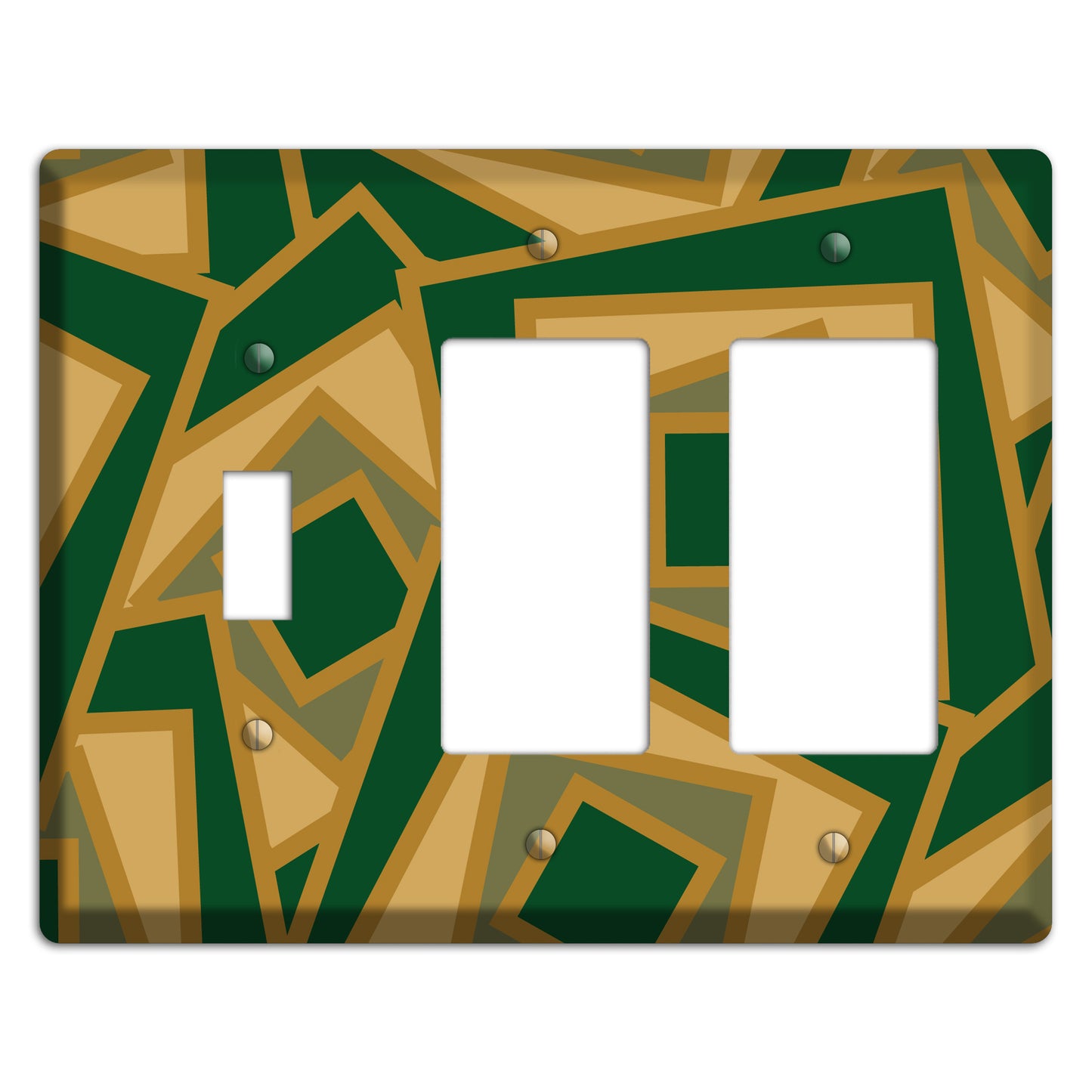 Green and Beige Retro Cubist Toggle / 2 Rocker Wallplate