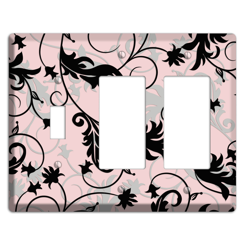 Dusty Pink Grey Black Victorian Sprig Toggle / 2 Rocker Wallplate