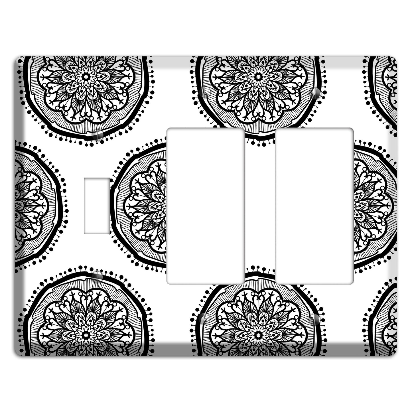 Mandala Black and White Style R Cover Plates Toggle / 2 Rocker Wallplate