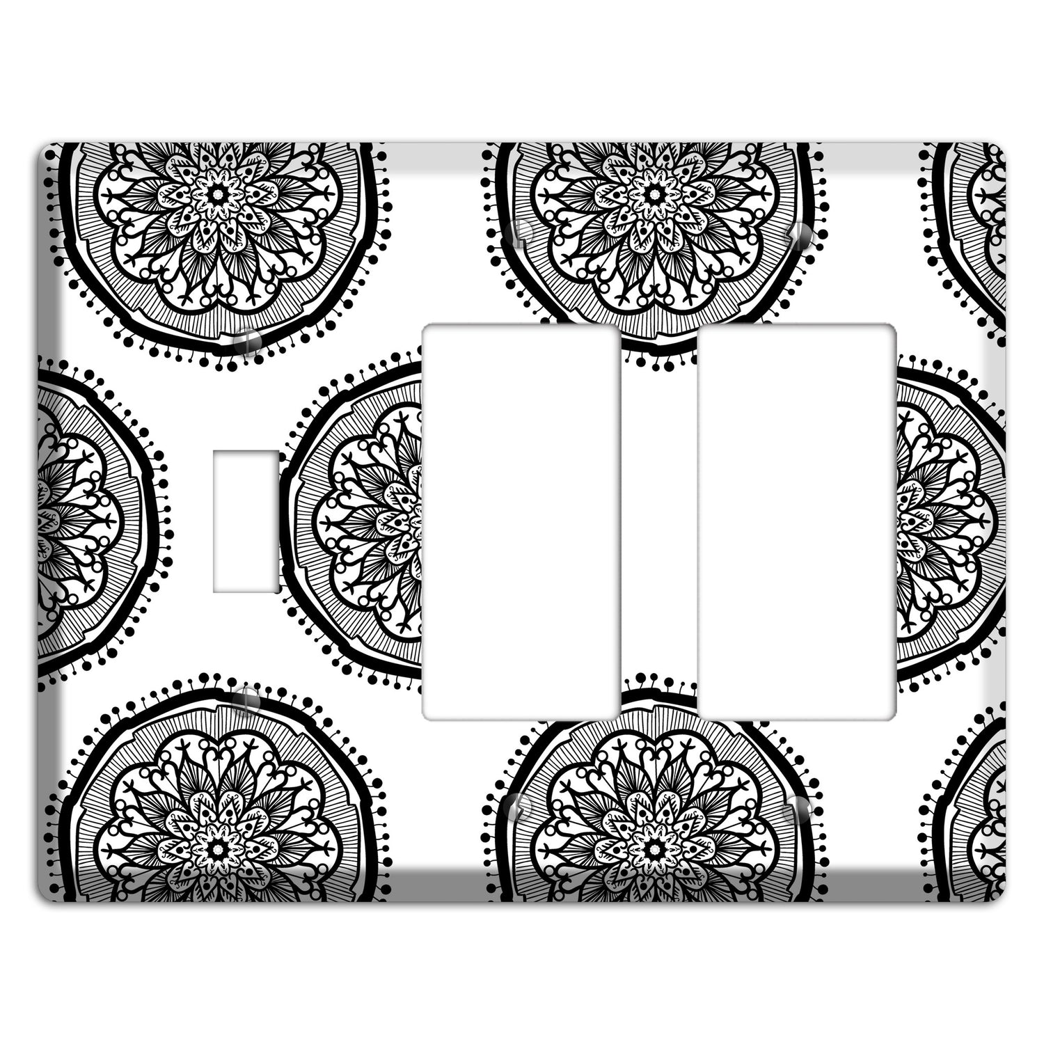 Mandala Black and White Style R Cover Plates Toggle / 2 Rocker Wallplate