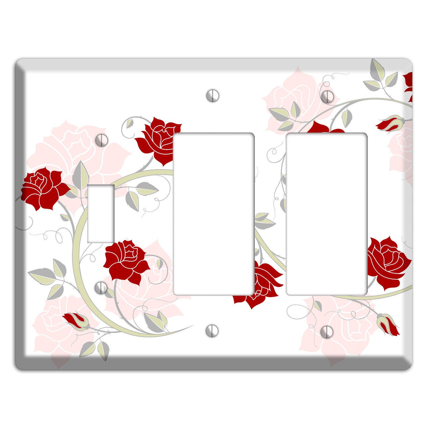 Red Rose Toggle / 2 Rocker Wallplate