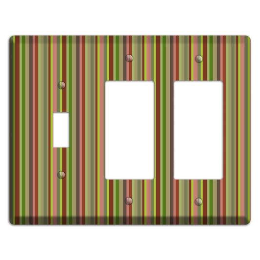 Multi Olive Burgundy Vertical Stripes Toggle / 2 Rocker Wallplate