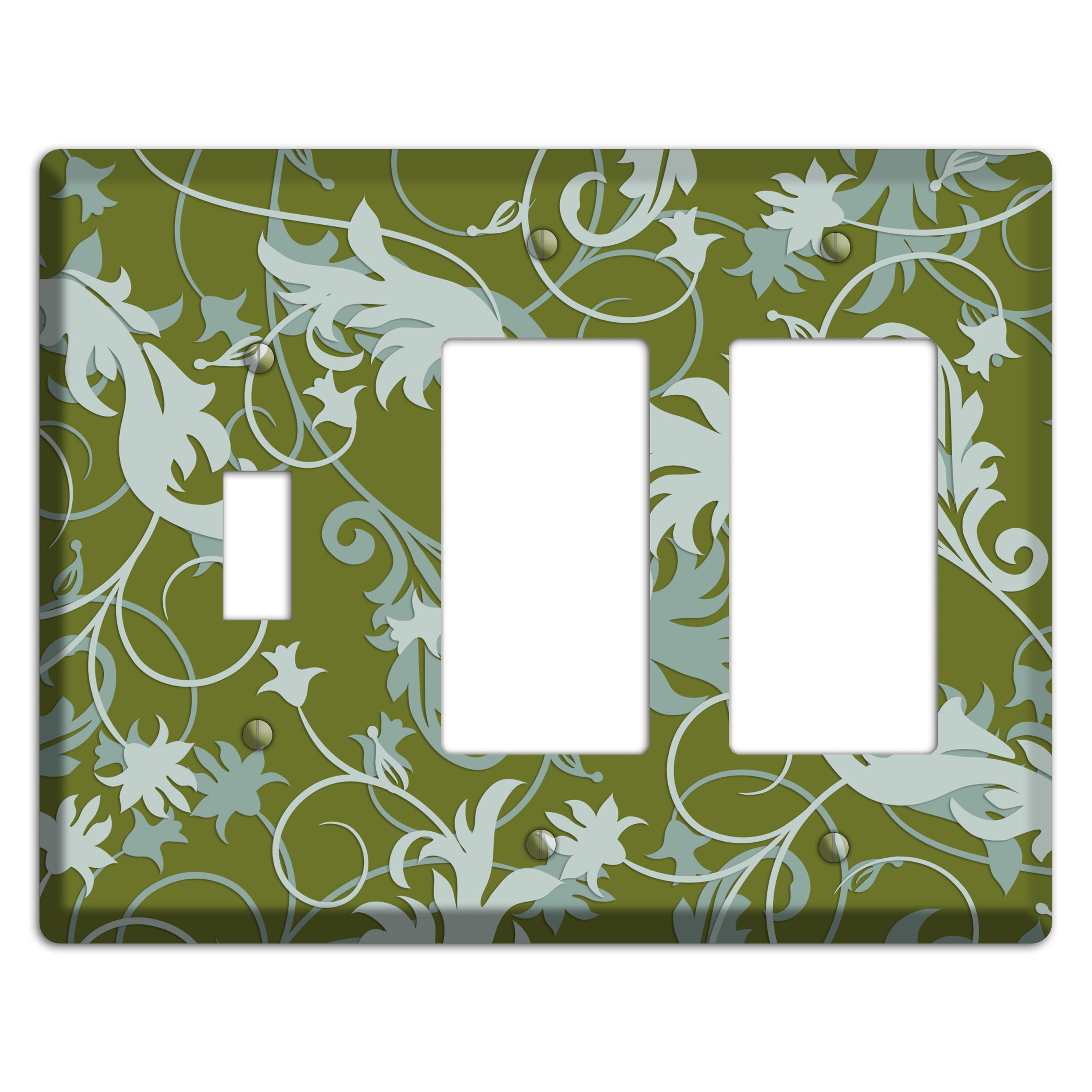 Green and Beige Victorian Sprig Toggle / 2 Rocker Wallplate