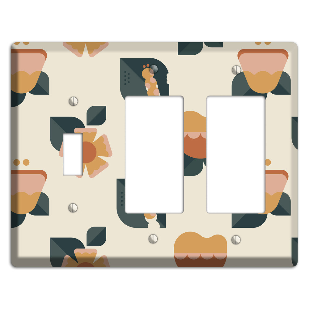 Retro Floral Caterpillar Toggle / 2 Rocker Wallplate