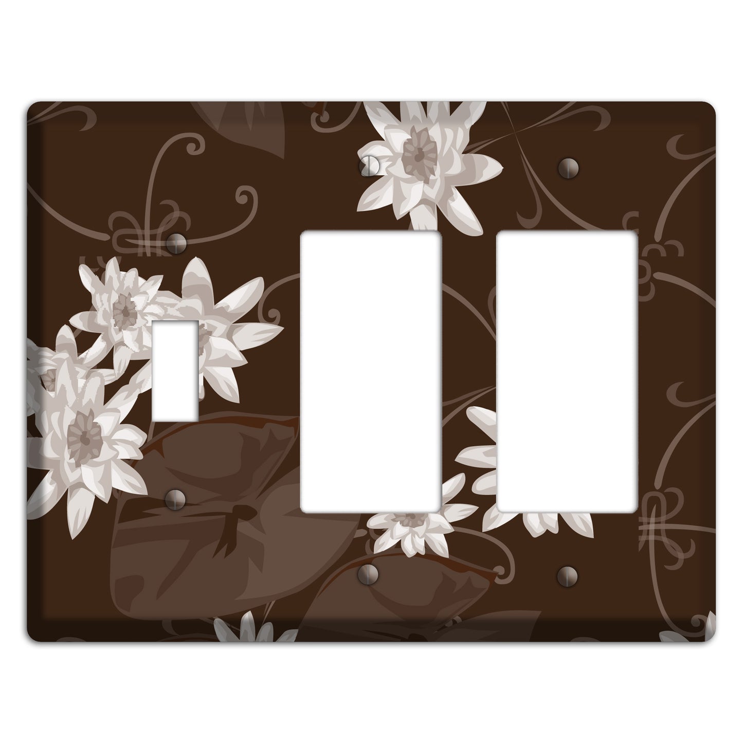 Brown with White Blooms Toggle / 2 Rocker Wallplate