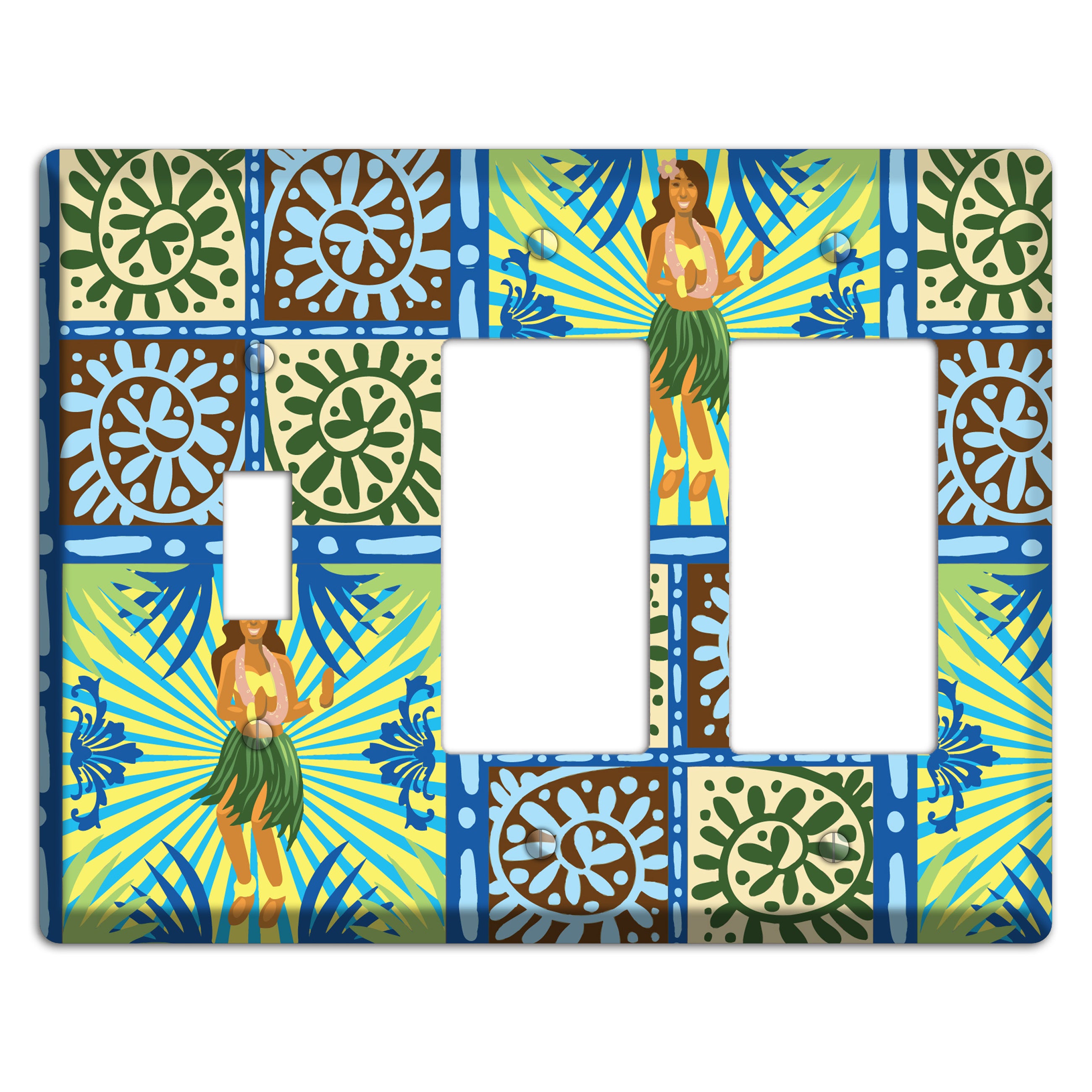 Blue and Green Hula Toggle / 2 Rocker Wallplate