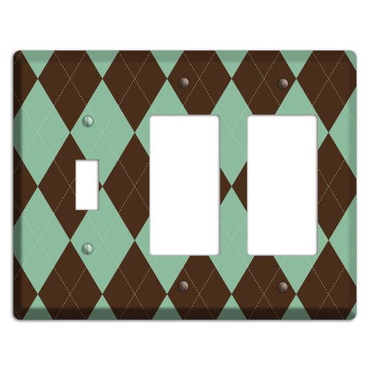 Green and Brown Argyle Toggle / 2 Rocker Wallplate