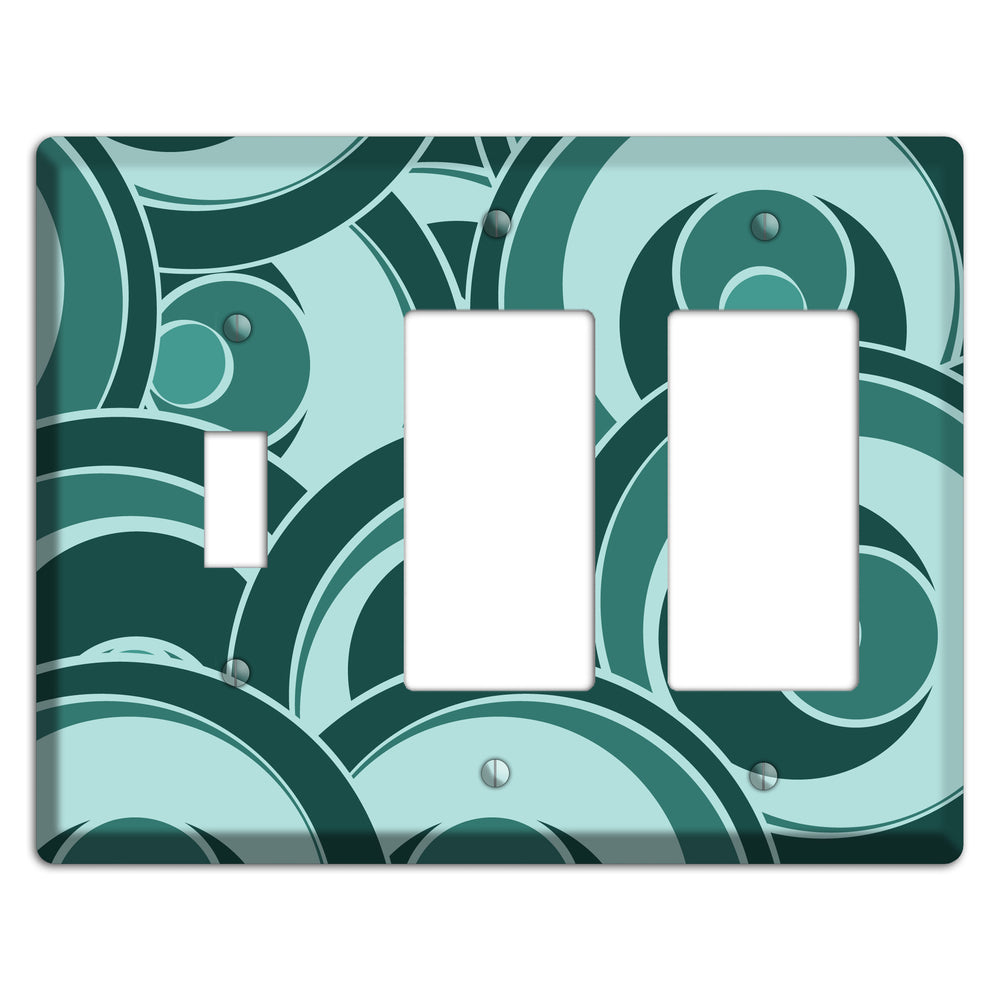 Blue-green Deco Circles Toggle / 2 Rocker Wallplate