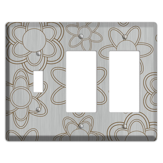 Retro Floral Contour  Stainless Toggle / 2 Rocker Wallplate